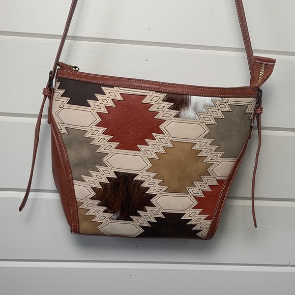 Catchfly Women's Southwestern Color Block With Brindle Inlay Bucket Bag Purse - Picture 2 of 7